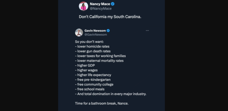 Gavin Newsom Fires Back at Nancy Mace Over ‘Don’t California My South Carolina’ Tweet